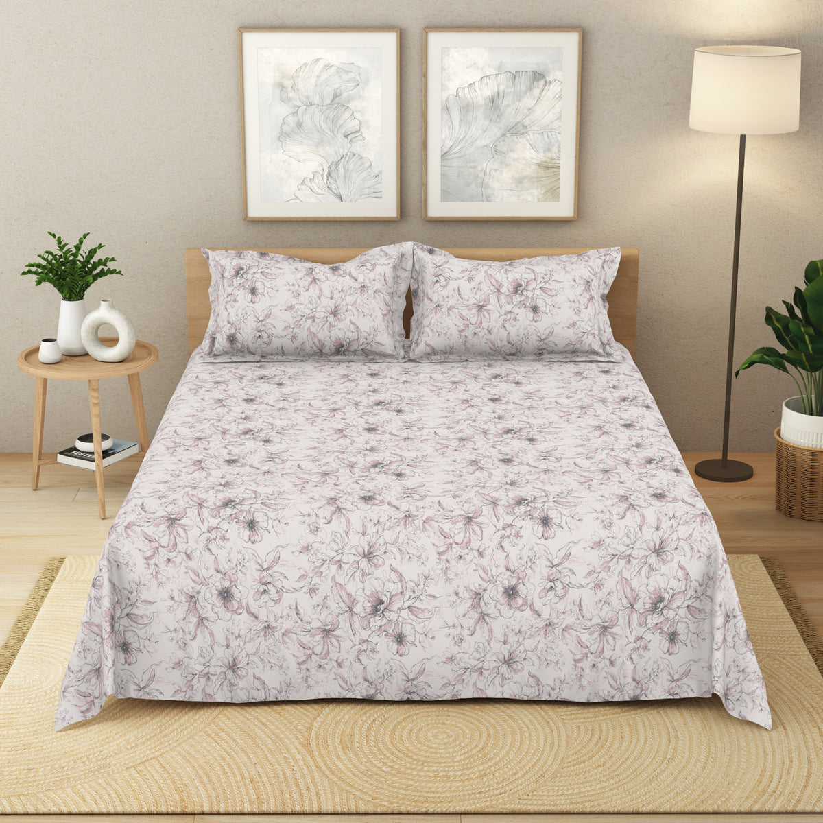 The Elite Collection | King Bedsheet Set | 180 TC Cotton | Cinder Rose