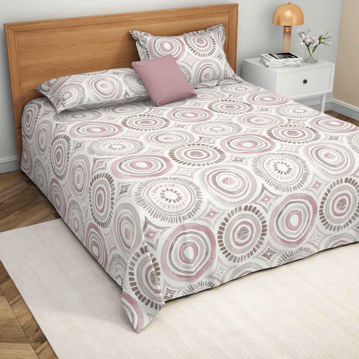 The Comfort Collection | Printed King Bedsheet Set | 120 Tc Percale Print | Soft Pink