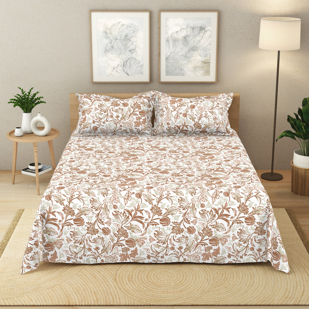 The Elite Collection | King Bedsheet Set | 180 TC Cotton | Gold Rust