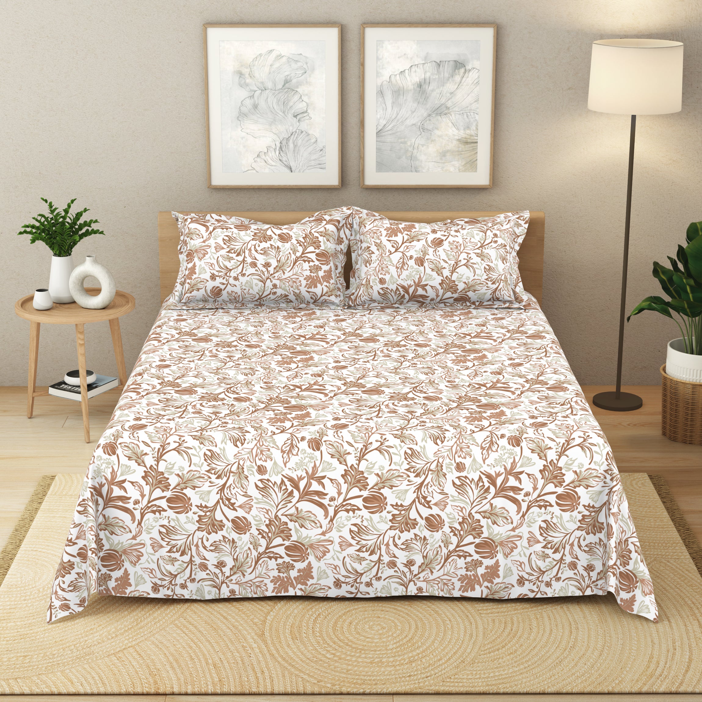 The Elite Collection | King Bedsheet Set | 180 TC Cotton | Gold Rust