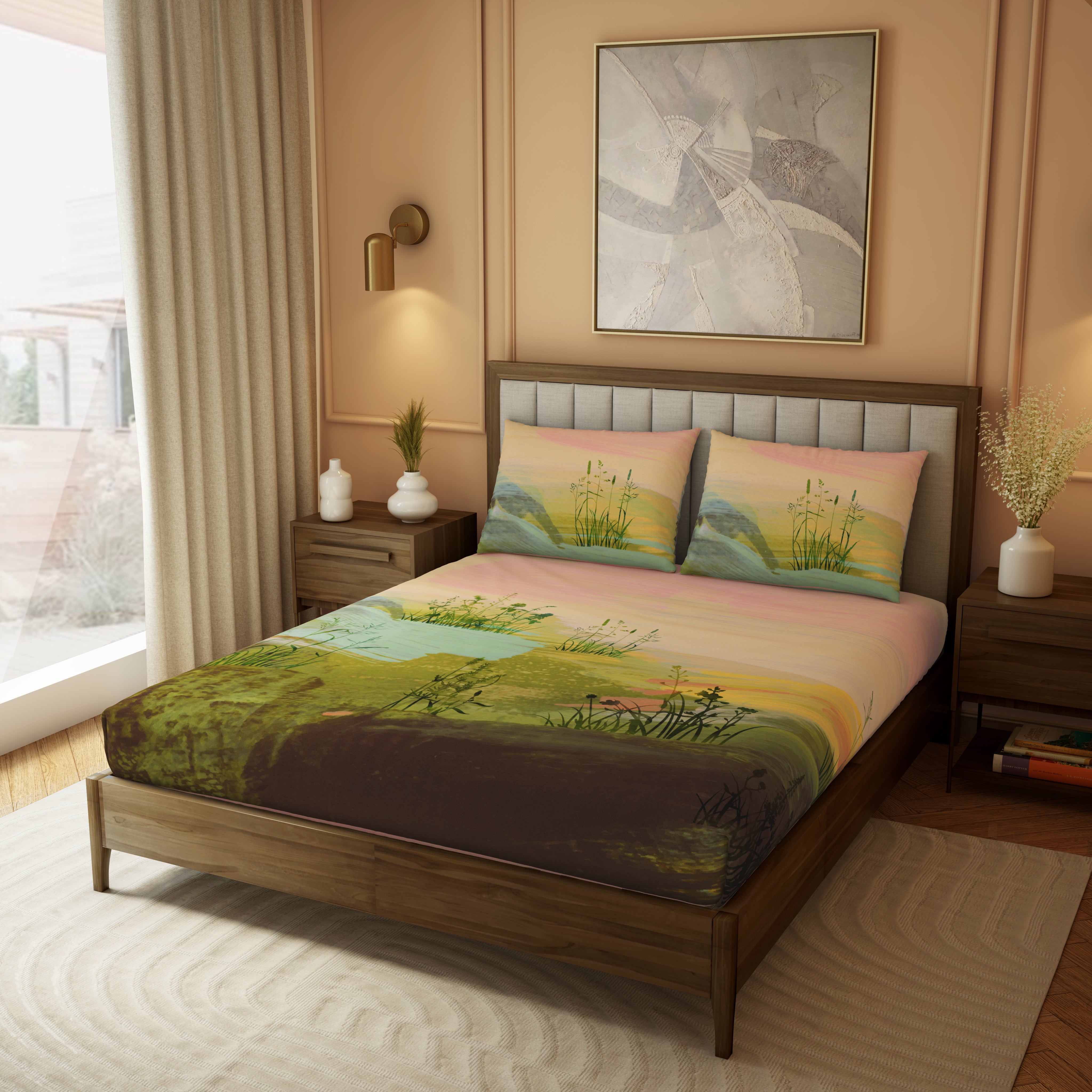 The Elite Collection, Landscape | Printed King Bedsheet Set | 210 TC Cotton - Multi Hue