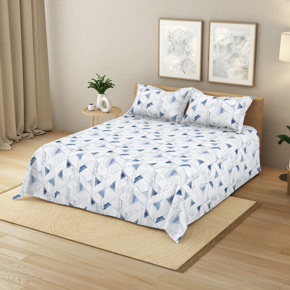 The Elite Collection | King Bedsheet Set | 180 TC Cotton | Indigo