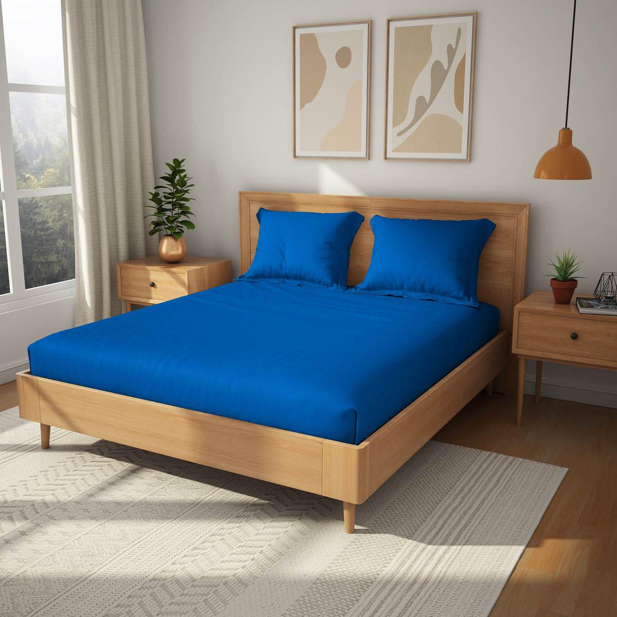 Himeya 100% Cotton 152 TC Bedsheet with with 2 Pillow Covers - Palace Blue
