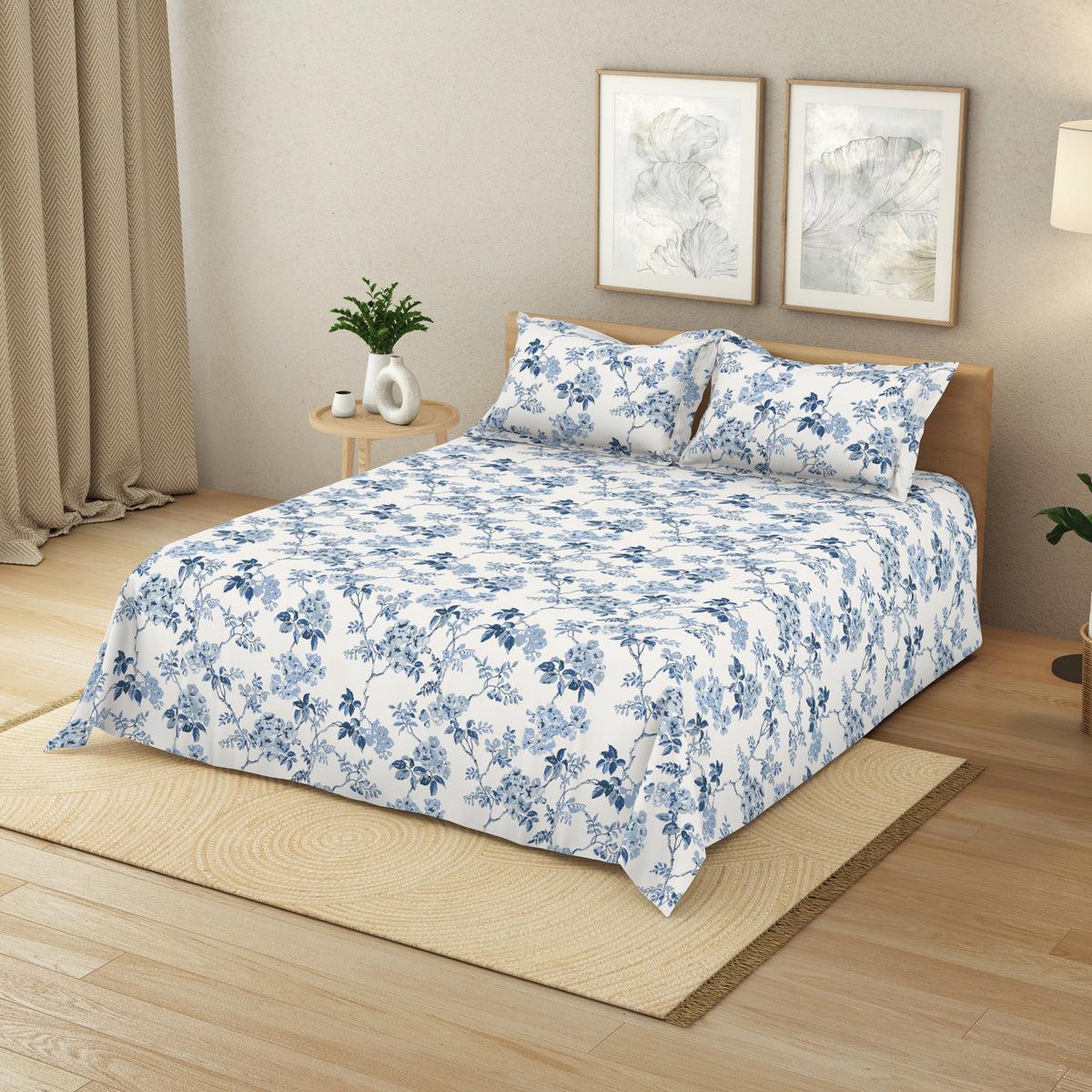 The Elite Collection | King Bedsheet Set | 180 TC Cotton | Indigo