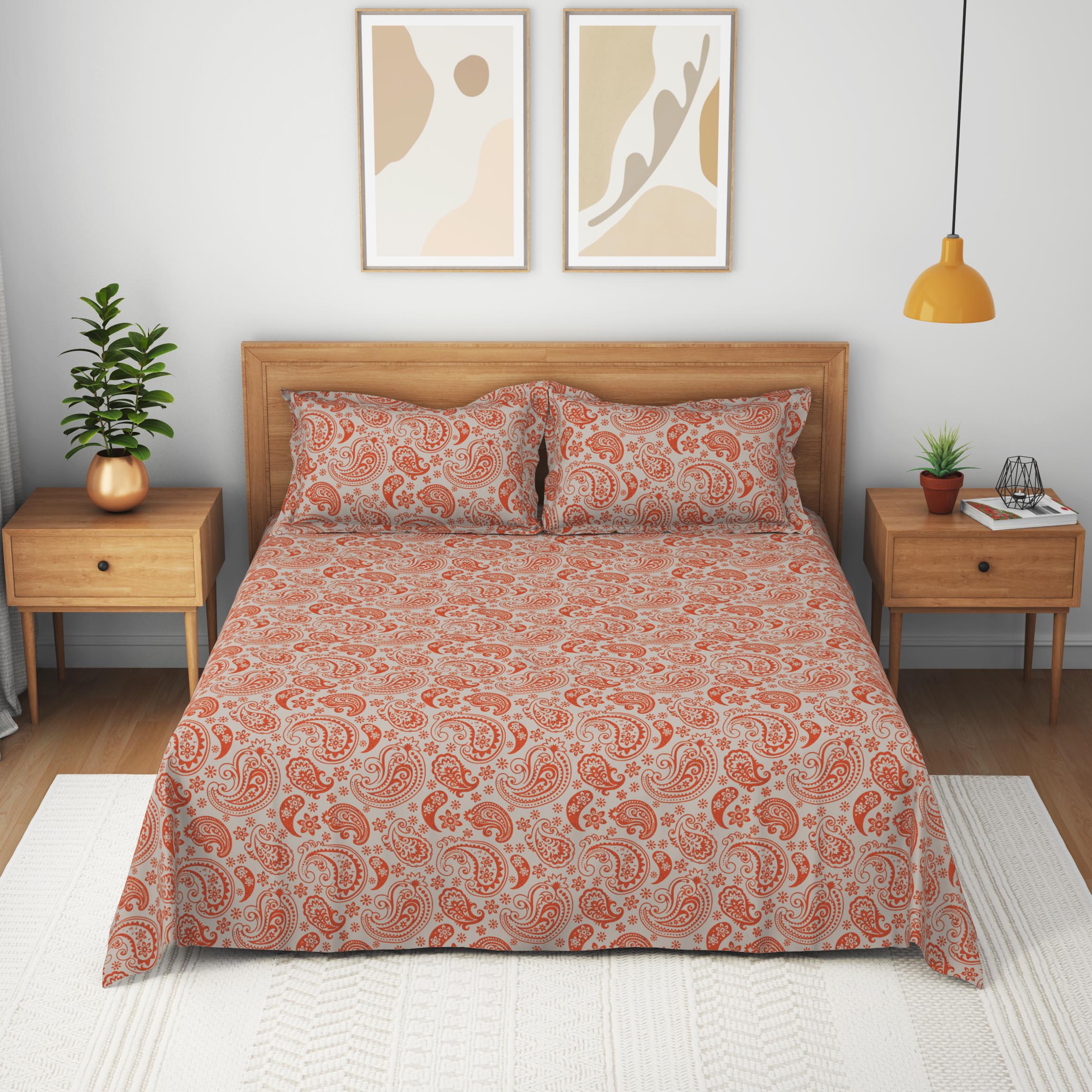 The Comfort Collection | Printed King Bedsheet Set | 120 Tc Percale Print - Rust