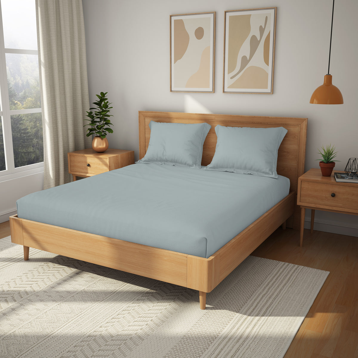 Himeya 100% Cotton 200 TC Bedsheet with 2 Pillow Covers - Pastel Blue