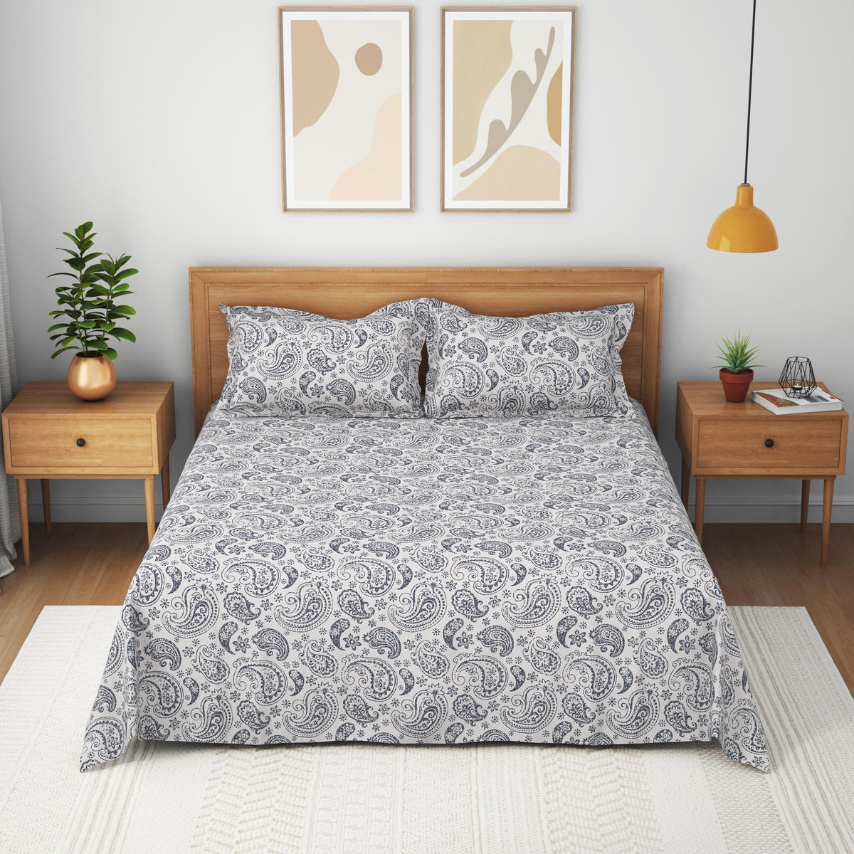 The Comfort Collection | Printed King Bedsheet Set | 120 Tc Percale Print | Soft Grey