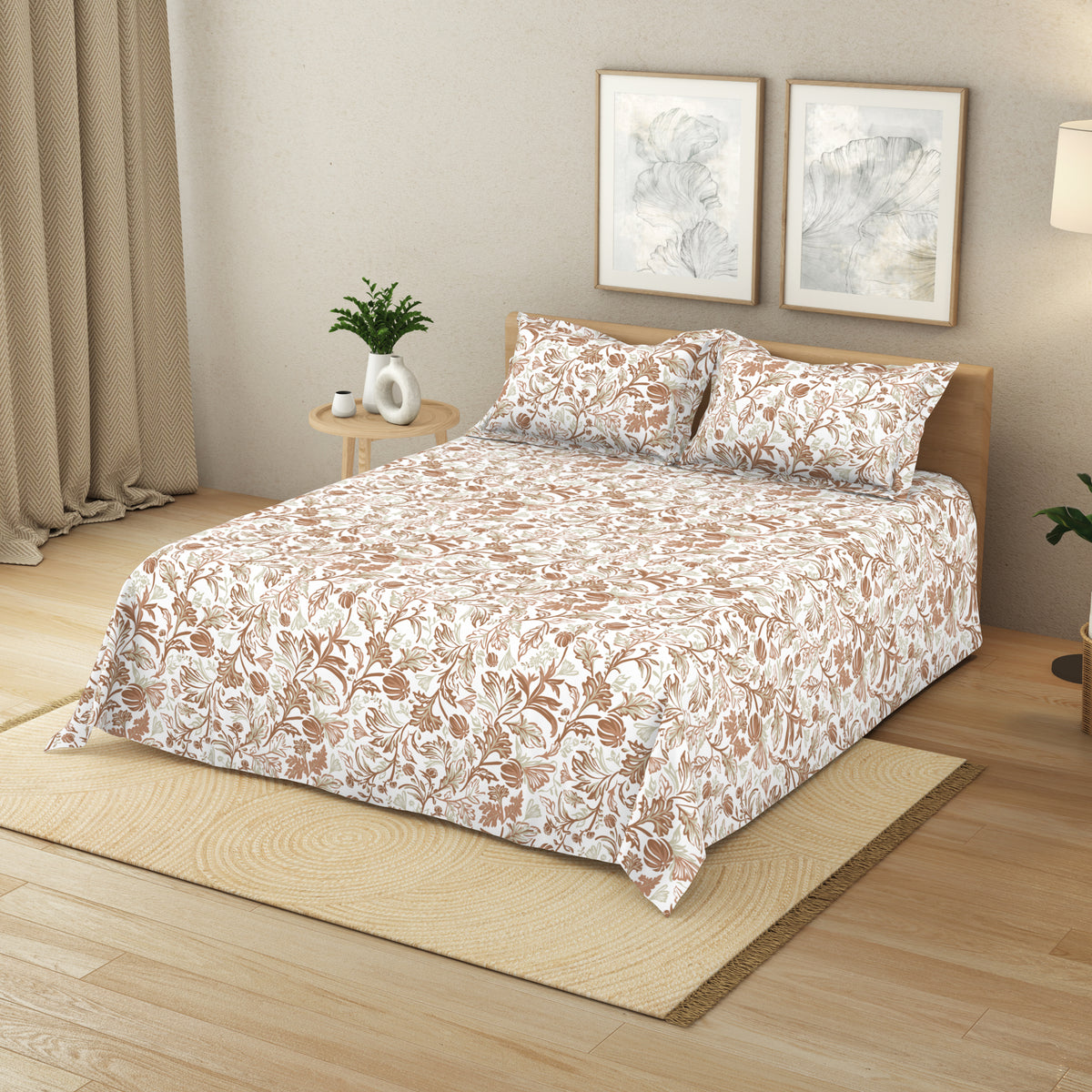 The Elite Collection | King Bedsheet Set | 180 TC Cotton | Gold Rust