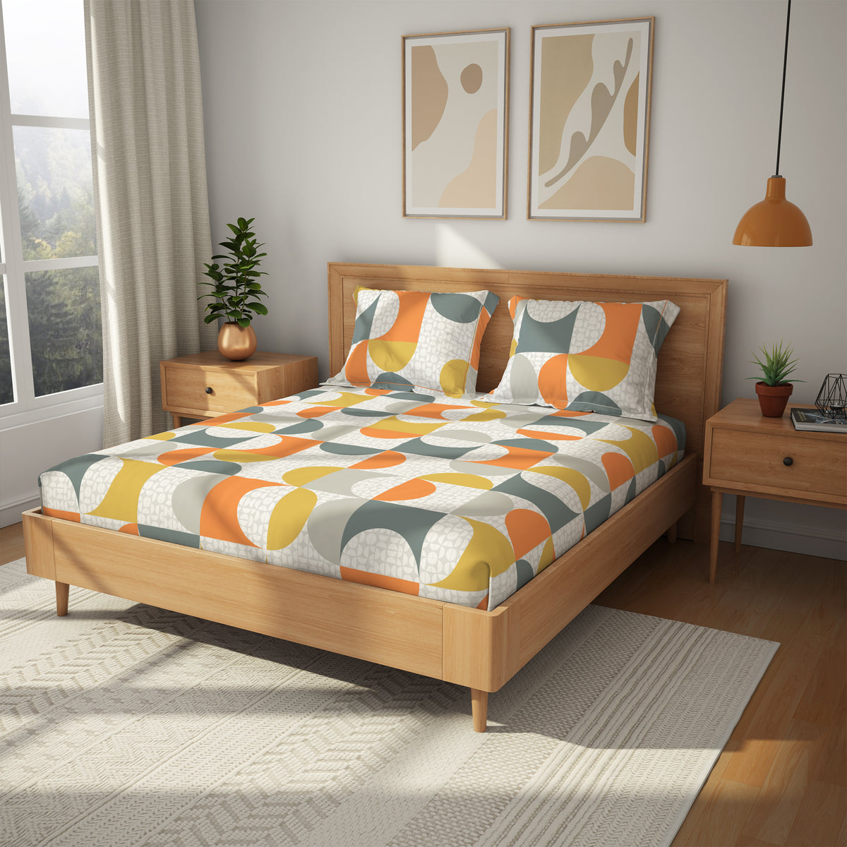 Himeya 100% Cotton 180 TC Bedsheet with 2 Pillow Covers - Carnival Marmalade Orange