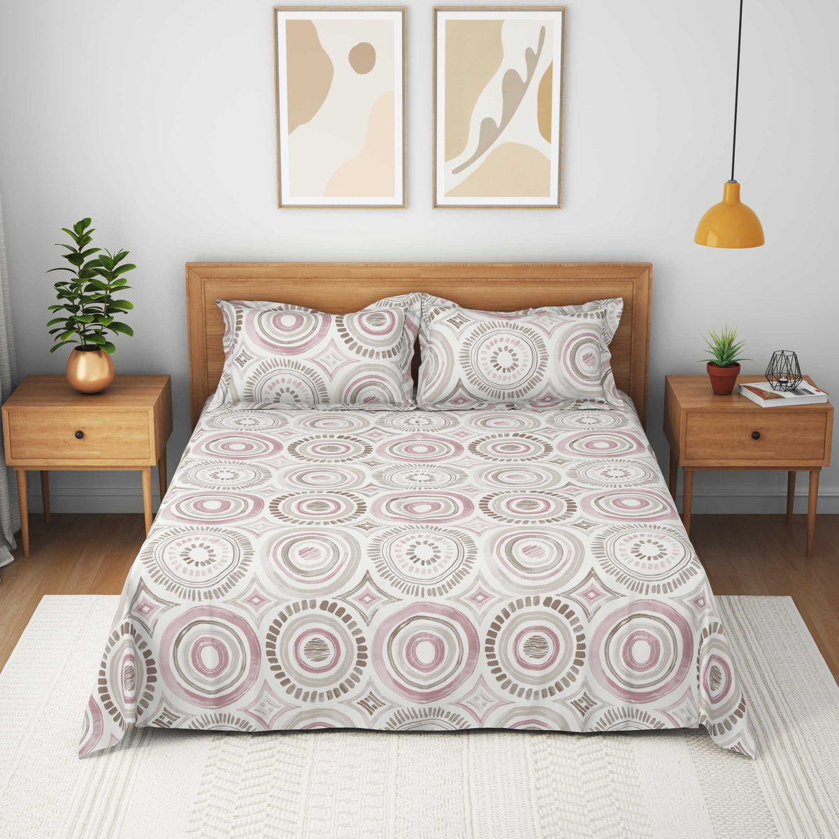 The Comfort Collection | Printed King Bedsheet Set | 120 Tc Percale Print | Soft Pink