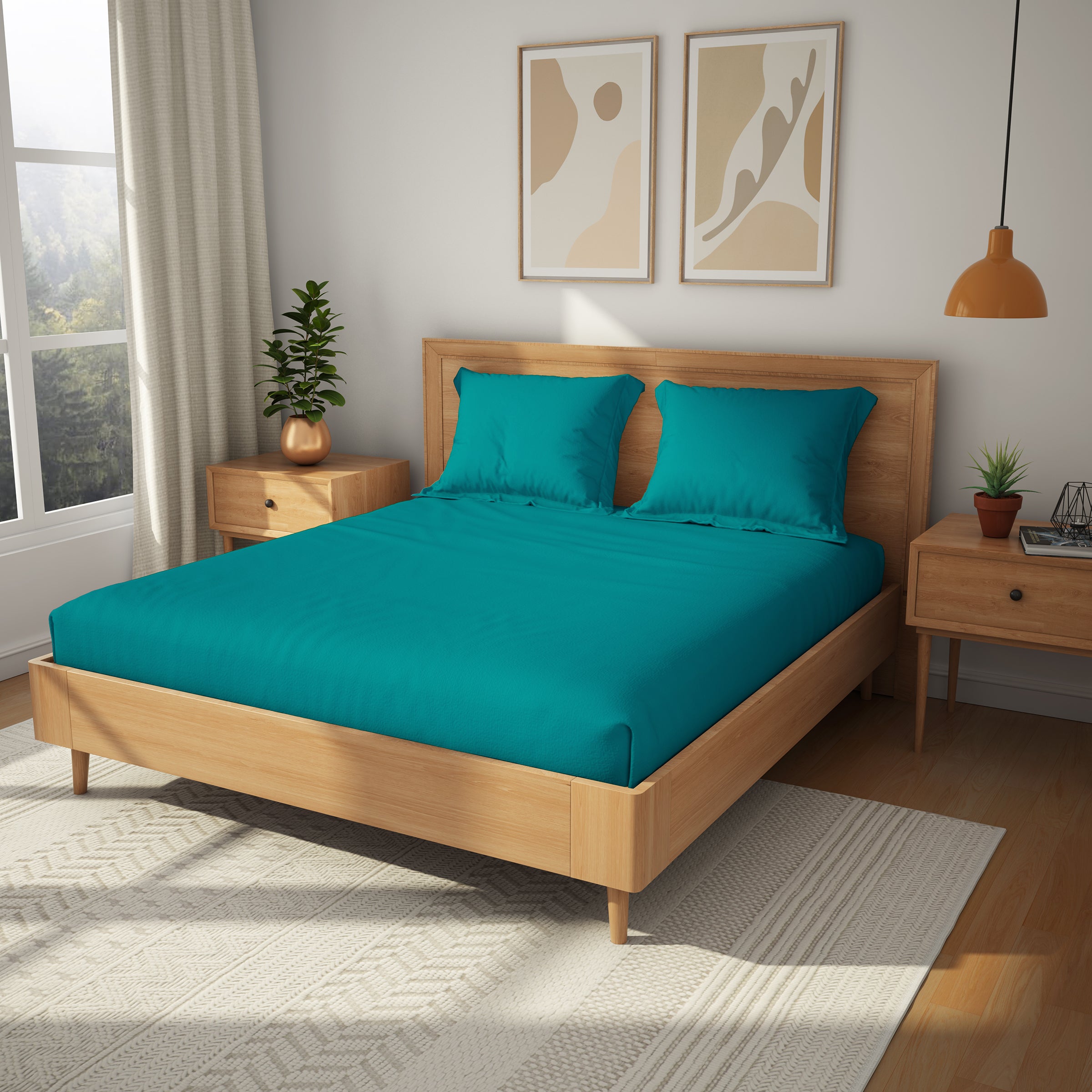 Himeya 100% Cotton 152 TC Bedsheet with 2 Pillow Covers - Deep Teal
