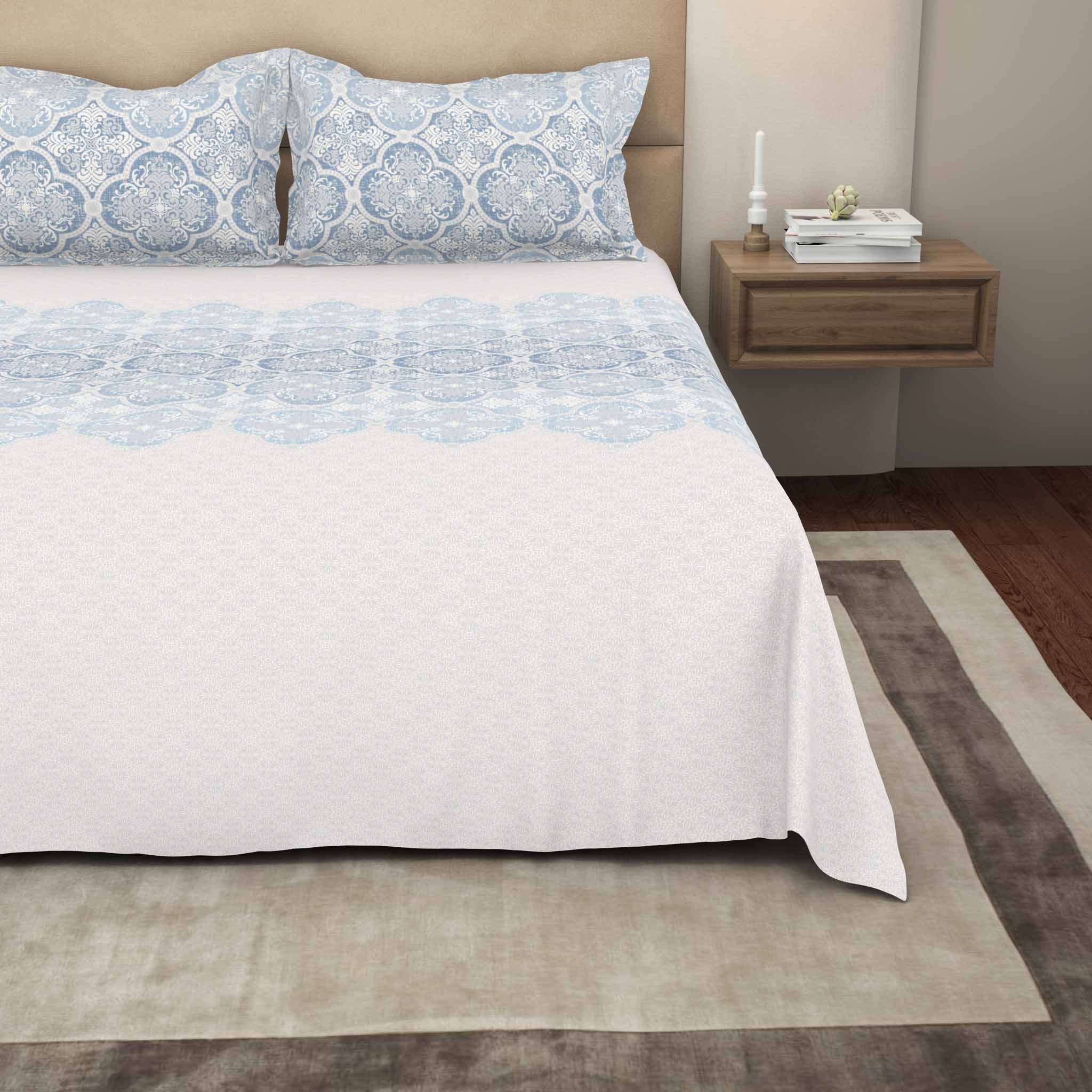 The Gold Collection | King Bedsheet Set | 300 TC Cotton | Castle Blue