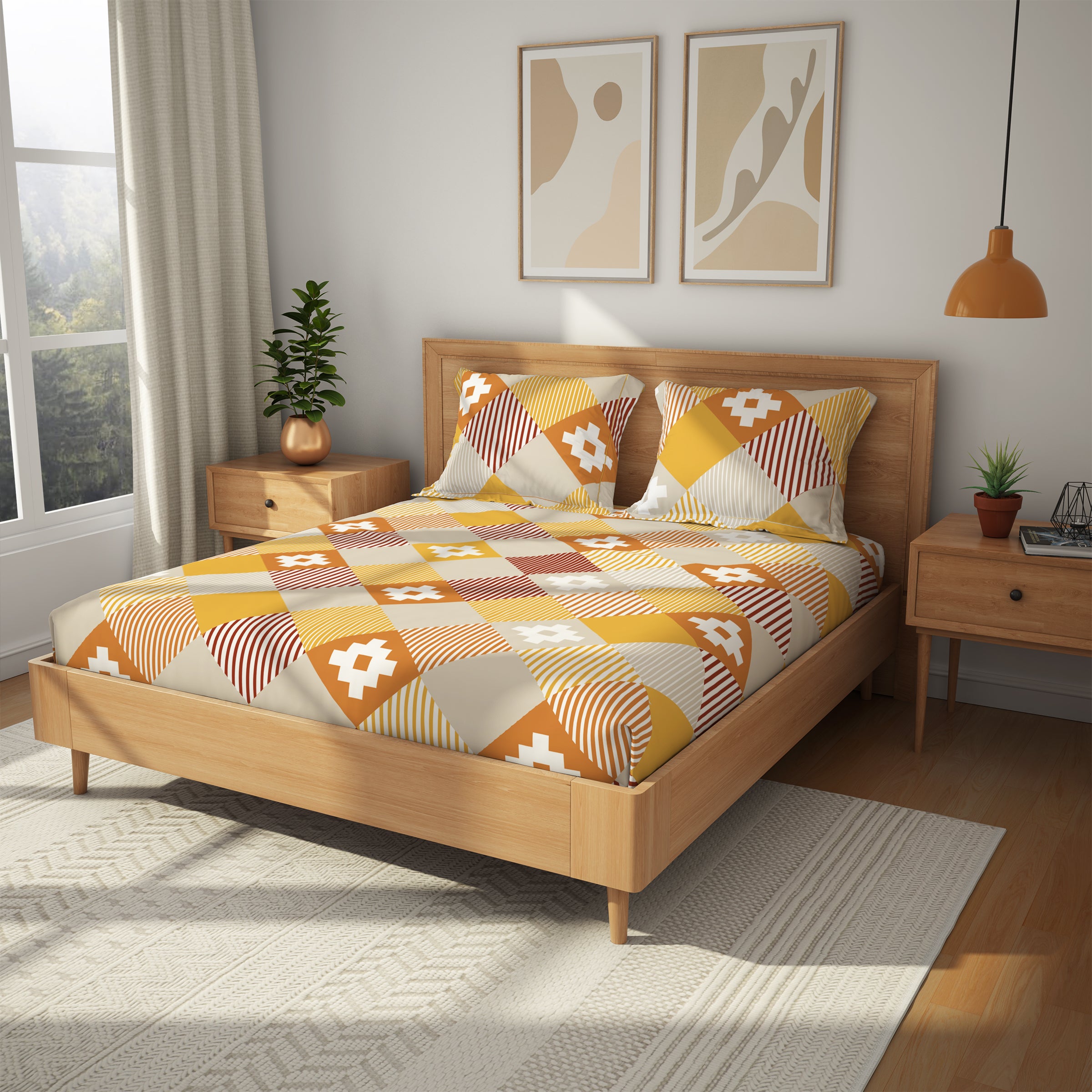 Himeya 100% Cotton 180 TC Bedsheet with 2 Pillow Covers - Stellate Mango Yellow