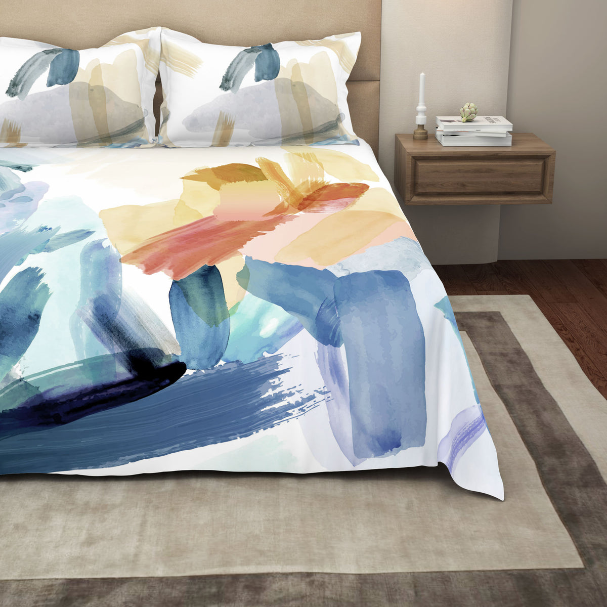 The Gold Collection | King Bedsheet Set | 300 TC Cotton | Brush Stroke