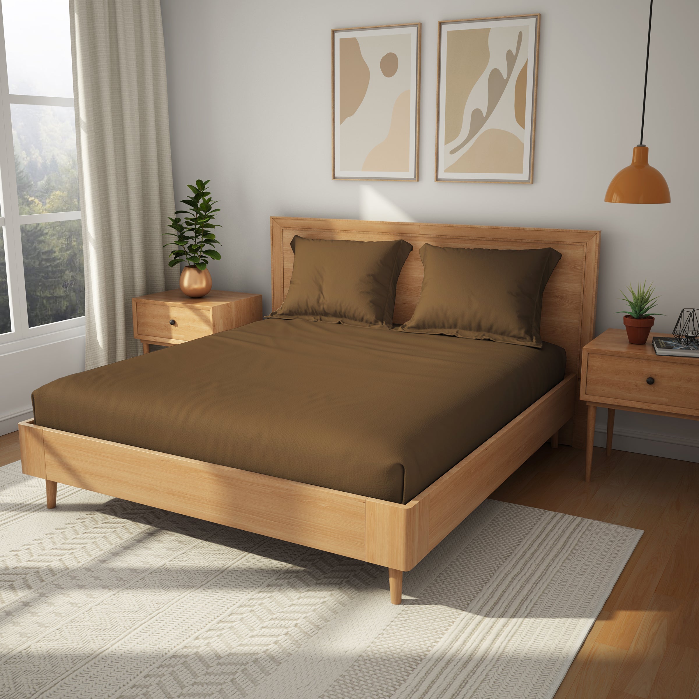 Himeya 100% Cotton 152 TC Bedsheet with 2 Pillow Covers - Cacao Brown
