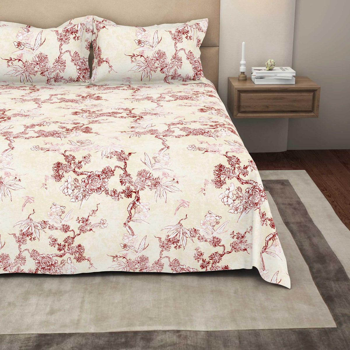 The Gold Collection | King Bedsheet Set | 300 TC Cotton | Red