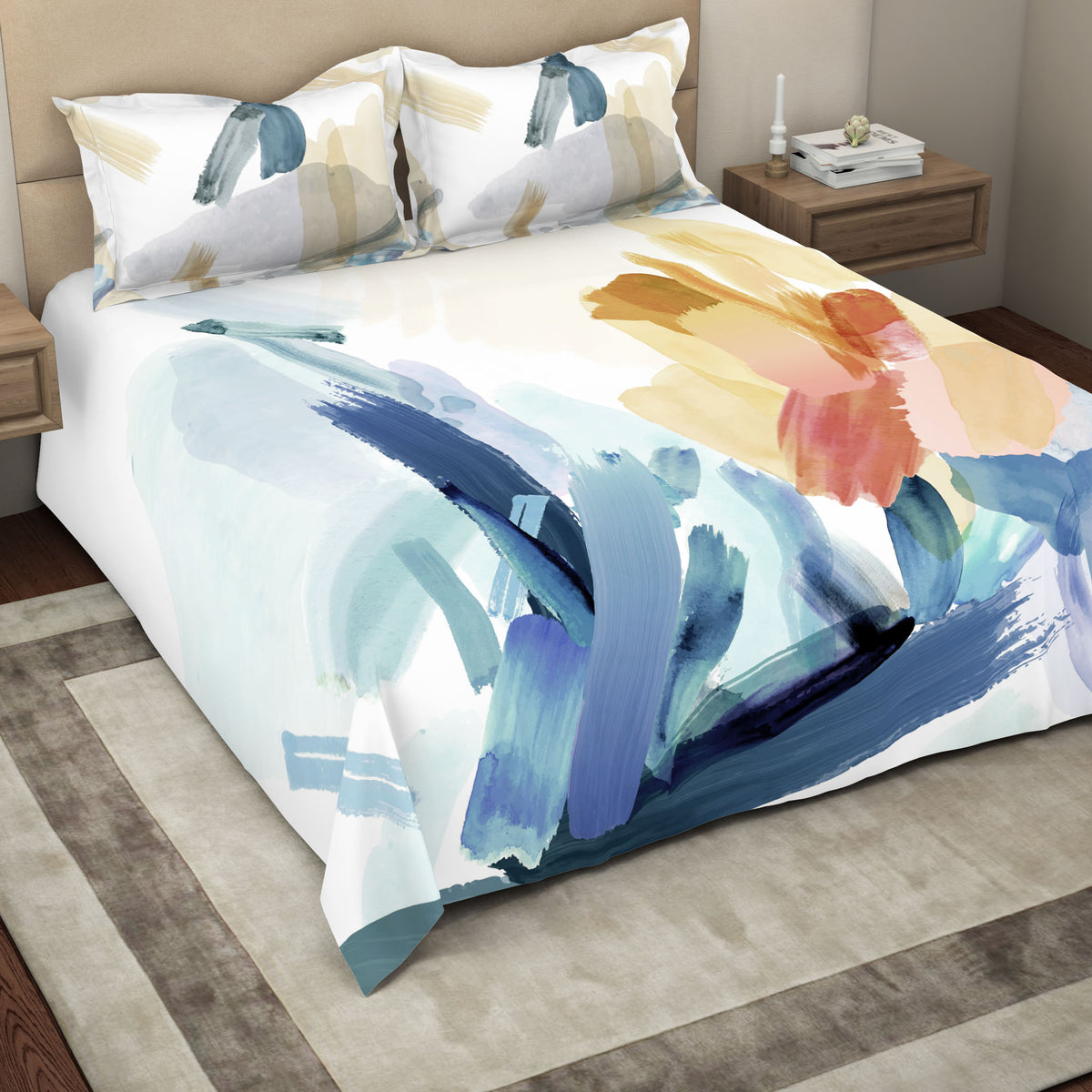 The Gold Collection | King Bedsheet Set | 300 TC Cotton | Brush Stroke