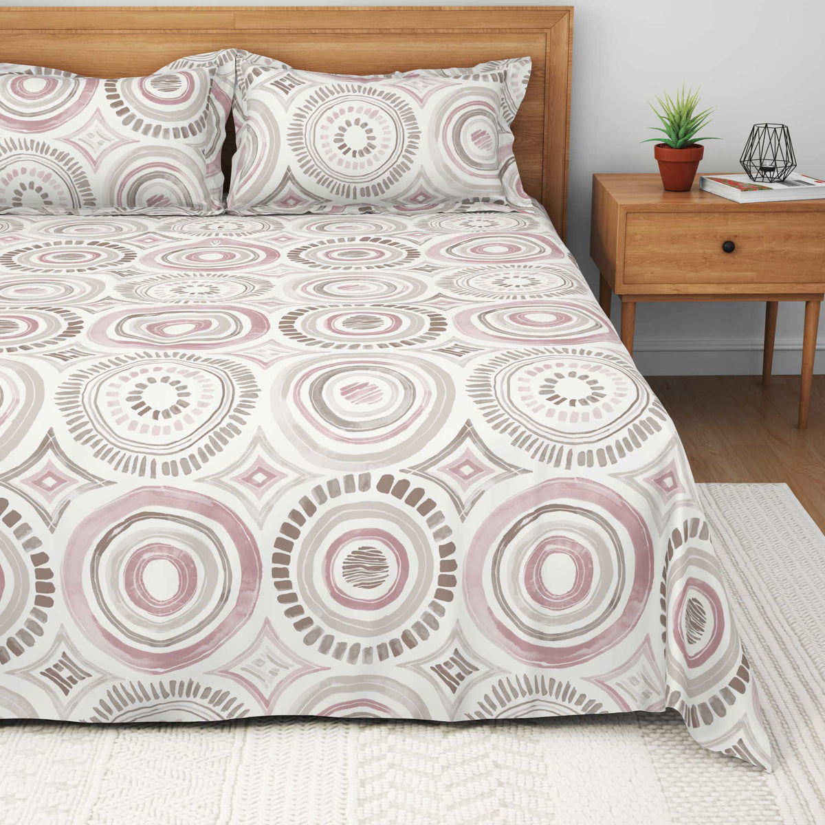 The Comfort Collection | Printed King Bedsheet Set | 120 Tc Percale Print | Soft Pink