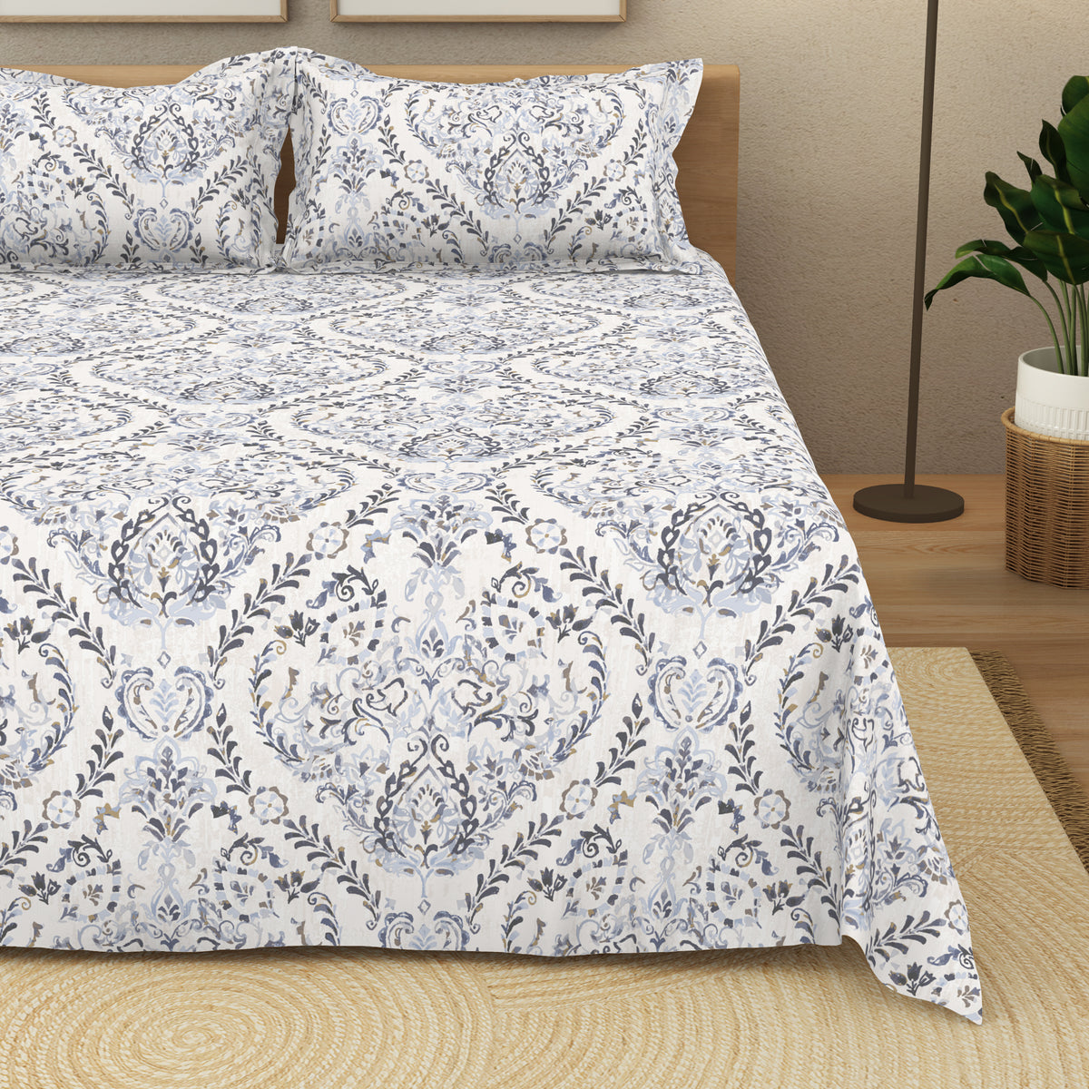 The Elite Collection | King Bedsheet Set | 180 TC Cotton | Blue