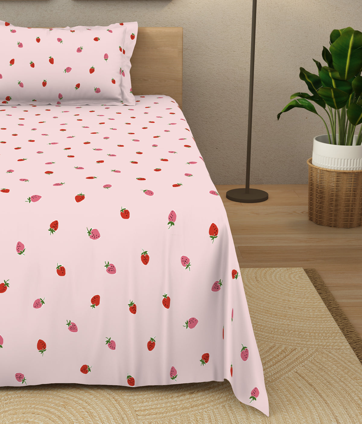 The Elegant Collection | Printed Single Bedsheet Set | 190 TC Cotton | Wild Straw Toss - Pink