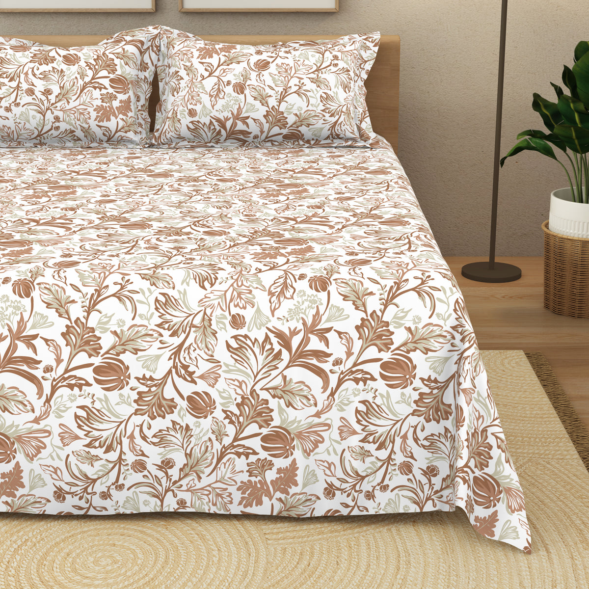 The Elite Collection | King Bedsheet Set | 180 TC Cotton | Gold Rust