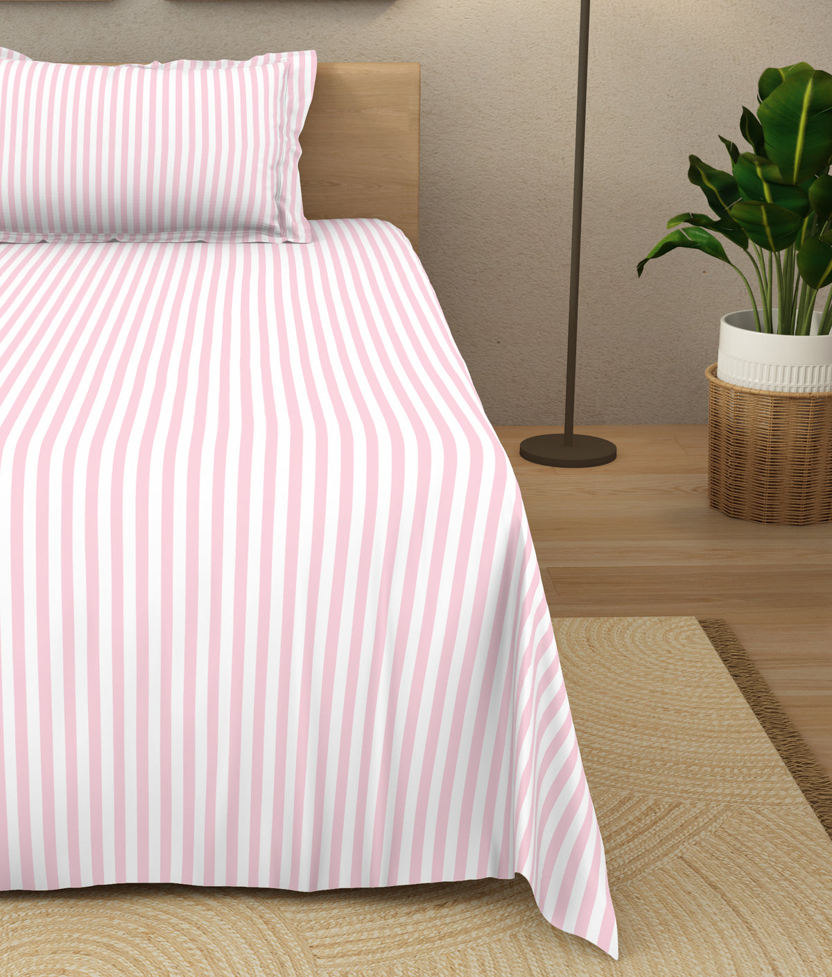 The Elegant Collection | Printed Single Bedsheet Set | 190 TC Cotton | Seersucker Stripe
