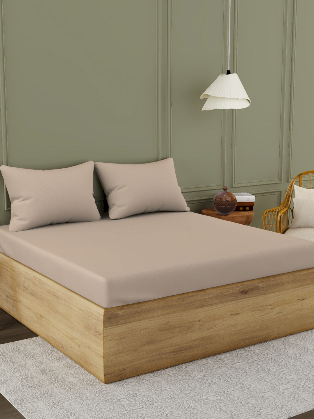 The Gold Collection | Solid King Bedsheet Set | 300 TC Sateen Solid | Peeled Almond