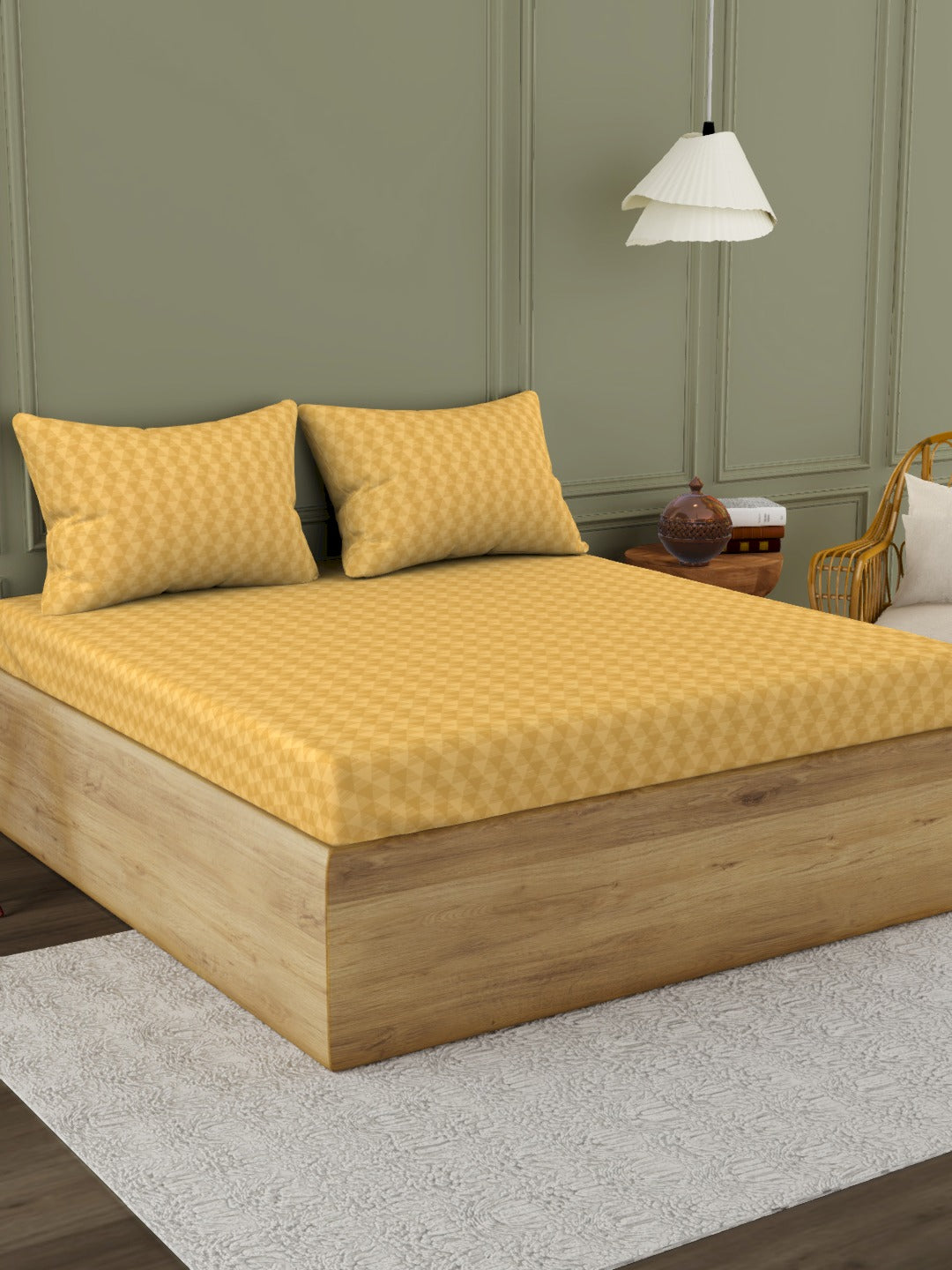 The Gold Collection | Jacquard King Bedsheet Set | 300 TC  |  Jacquard-Bright Gold