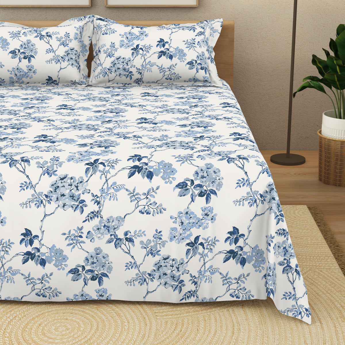 The Elite Collection | King Bedsheet Set | 180 TC Cotton | Indigo