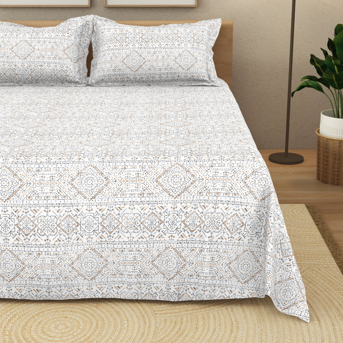 The Elite Collection | King Bedsheet Set | 180 TC Cotton | Sandstone