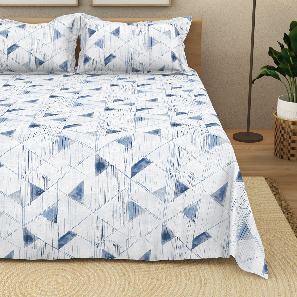 The Elite Collection | King Bedsheet Set | 180 TC Cotton | Indigo