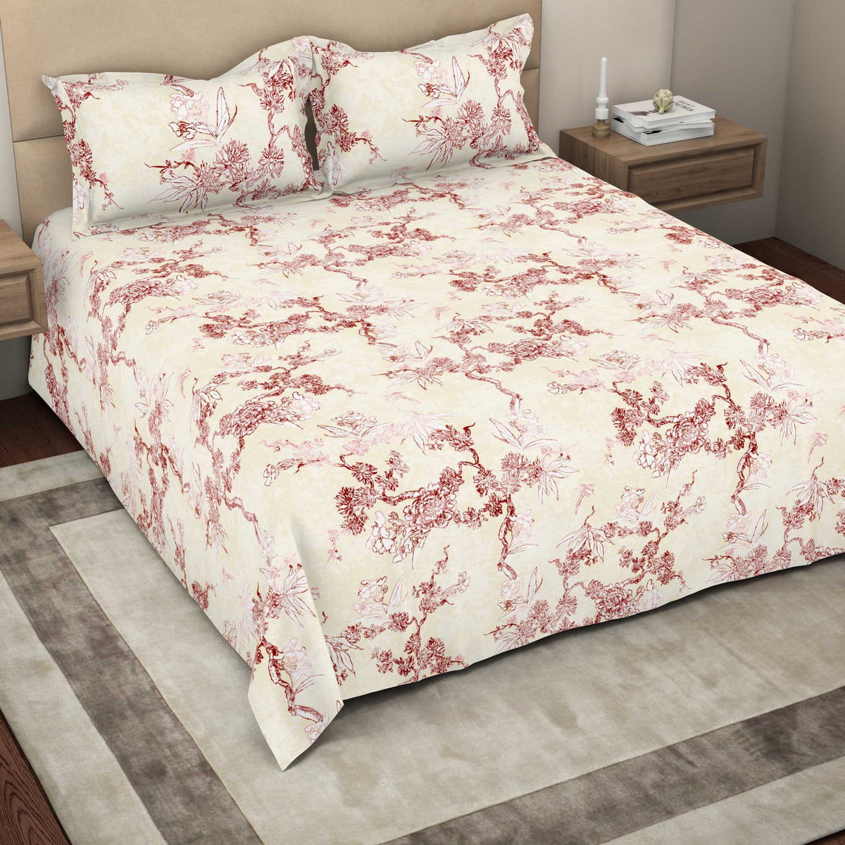 The Gold Collection | King Bedsheet Set | 300 TC Cotton | Red