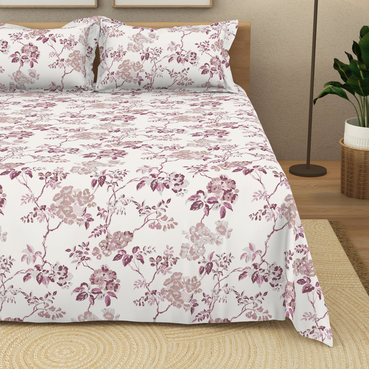 The Elite Collection | King Bedsheet Set | 180 TC Cotton | Pink Orchid