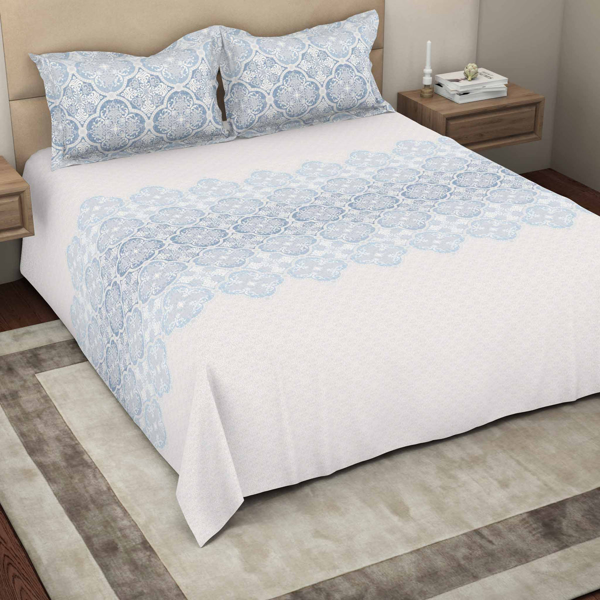 The Gold Collection | King Bedsheet Set | 300 TC Cotton | Castle Blue
