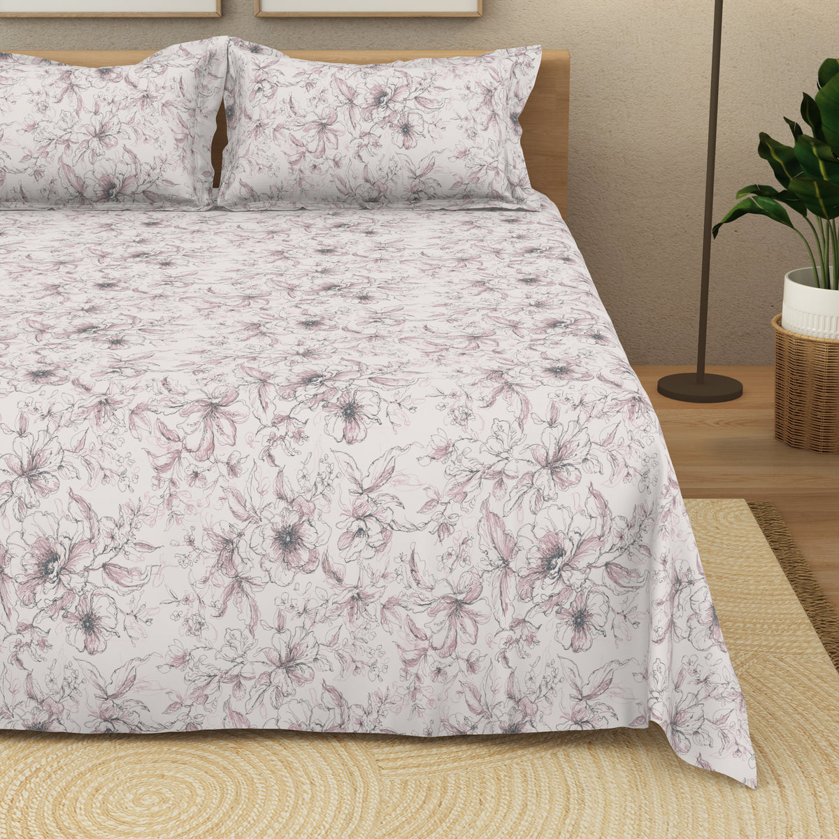 The Elite Collection | King Bedsheet Set | 180 TC Cotton | Cinder Rose