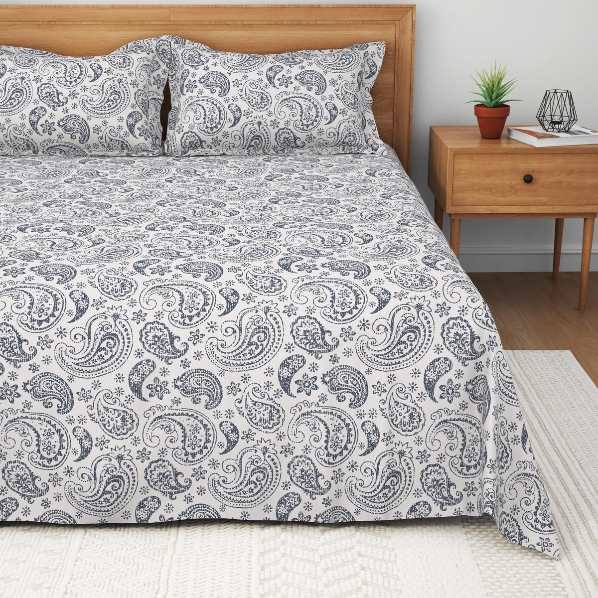 The Comfort Collection | Printed King Bedsheet Set | 120 Tc Percale Print | Soft Grey