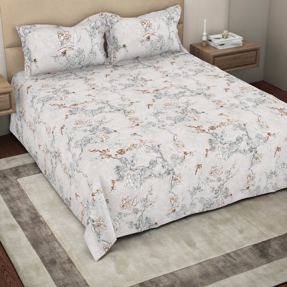 The Gold Collection | King Bedsheet Set | 300 TC Cotton | Grey