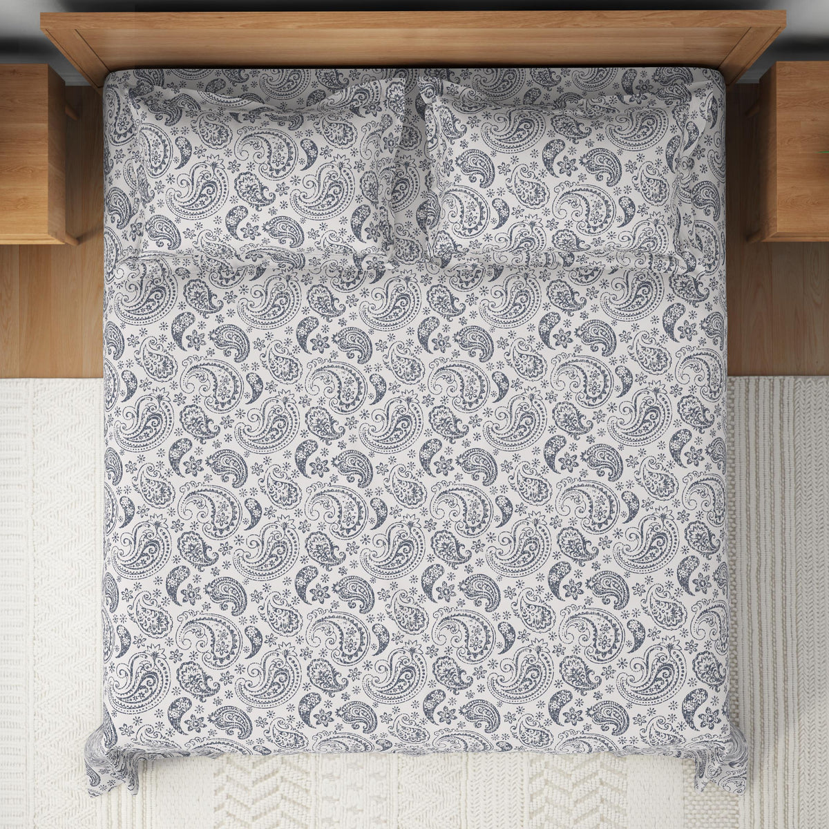 The Comfort Collection | Printed King Bedsheet Set | 120 Tc Percale Print | Soft Grey