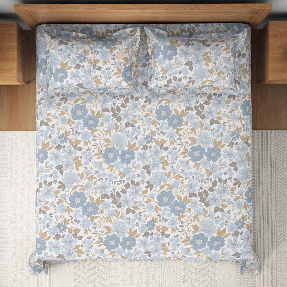 The Comfort Collection | Printed King Bedsheet Set | 120 Tc Percale Print | Dusky Blue