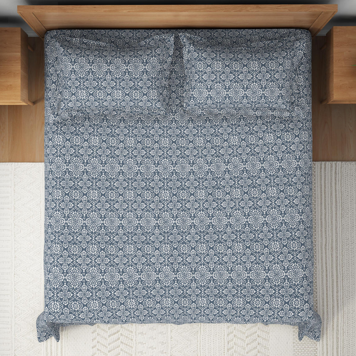 The Comfort Collection | Printed King Bedsheet Set | 120 Tc Percale Print | Indigo