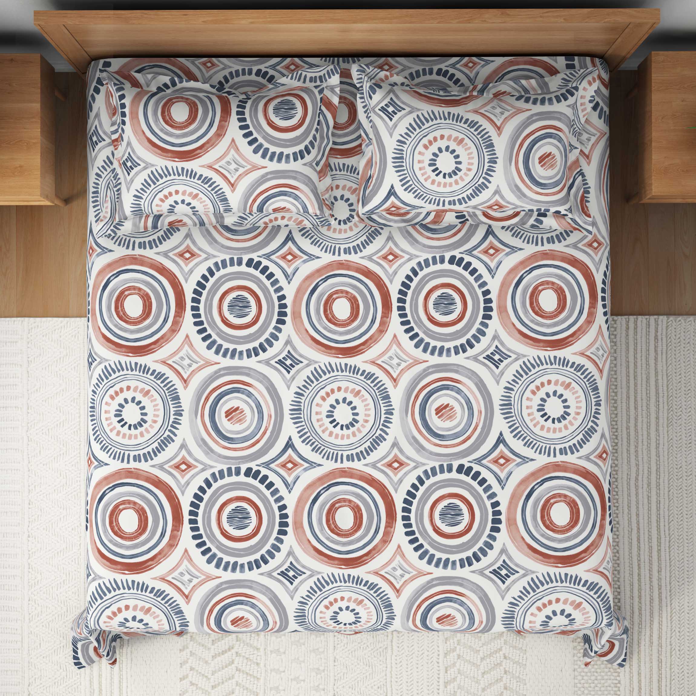 The Comfort Collection | Printed King Bedsheet Set | 120 Tc Percale Print - Indigo Rust