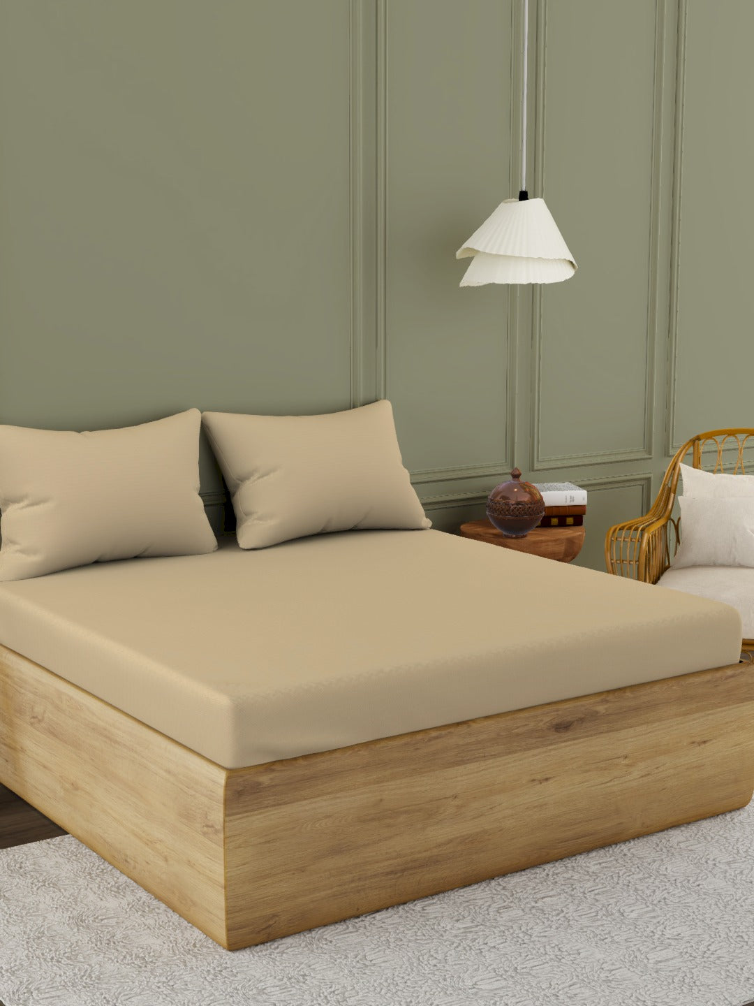 The Gold Collection | Solid King Bedsheet Set | 300 TC Sateen Solid | Peeled Almond
