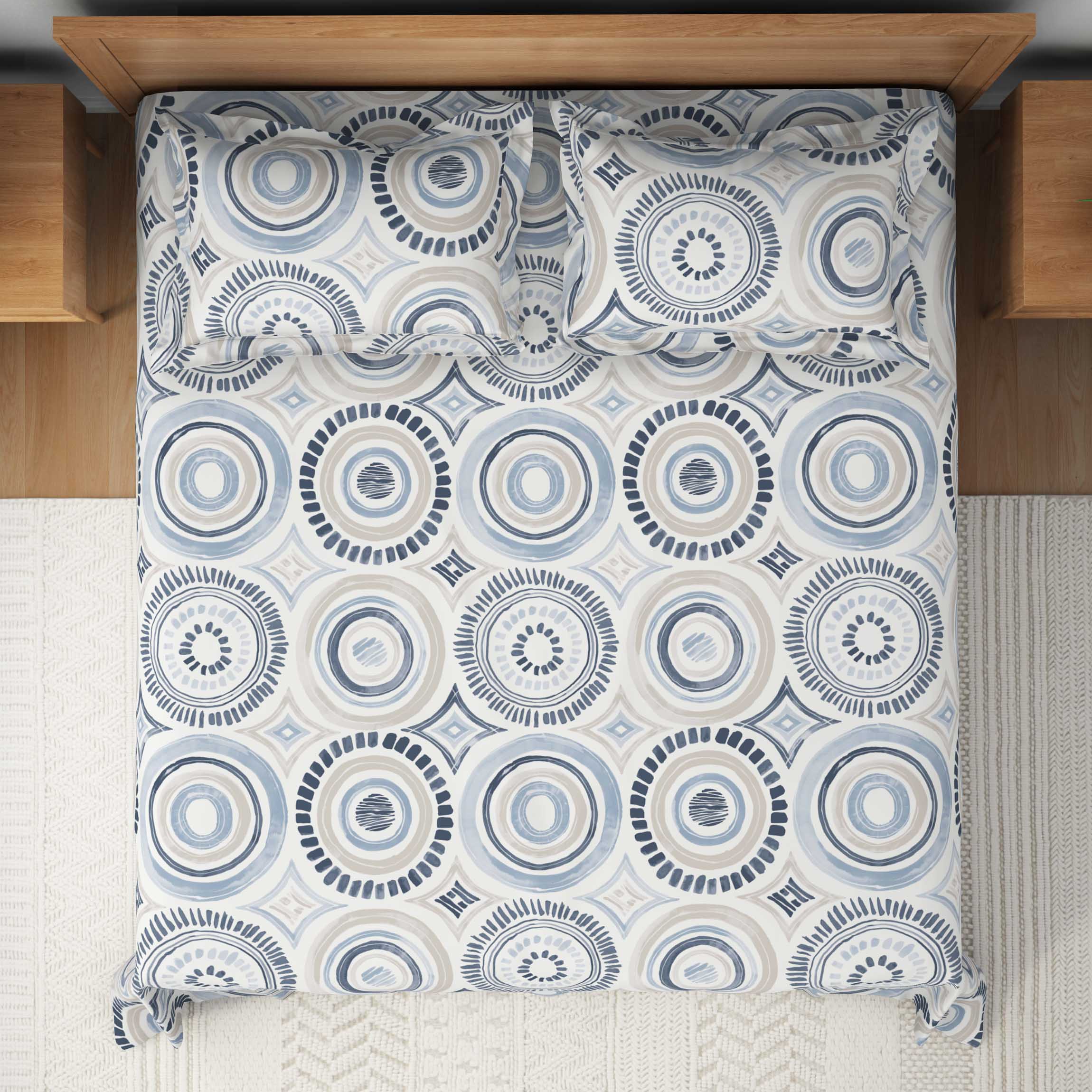 The Comfort Collection | Printed King Bedsheet Set | 120 Tc Percale Print | Dusky Blue