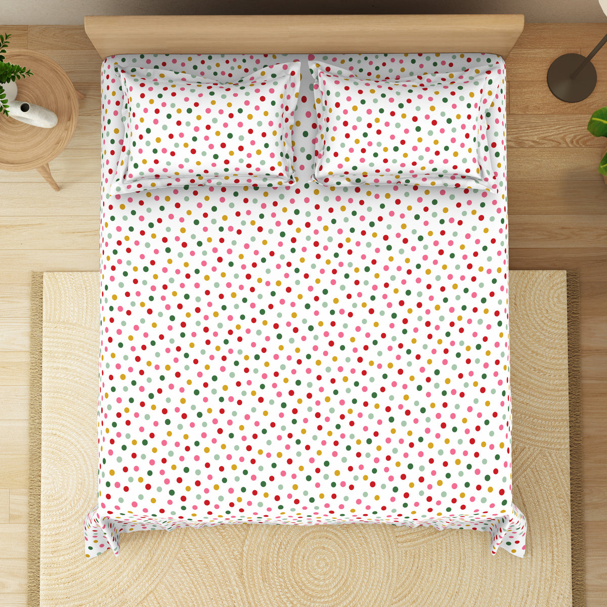 The Elegant Collection | Printed Double Bedsheet Set | 190 TC Cotton | Festive Dot Small-Bold Multi