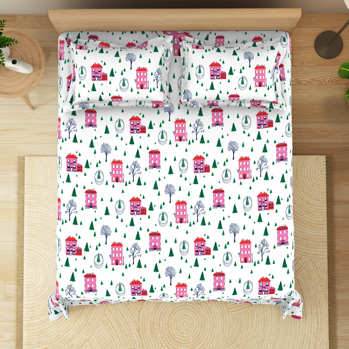 The Elegant Collection | Printed Double Bedsheet Set | 190 TC Cotton | Holiday Village-Multi