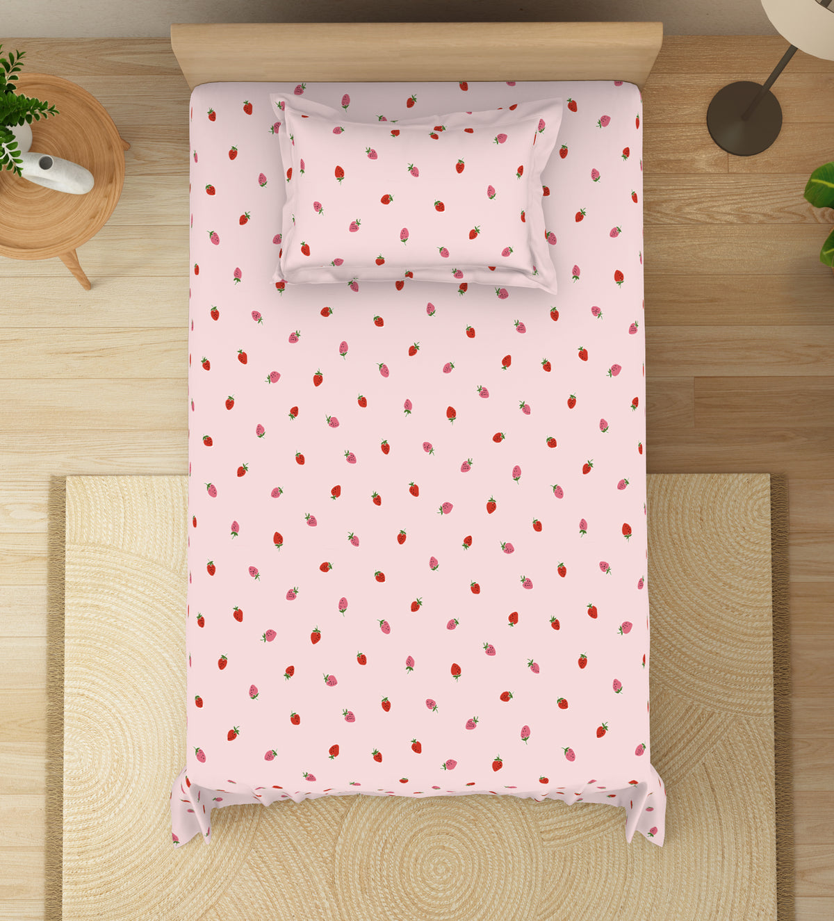 The Elegant Collection | Printed Single Bedsheet Set | 190 TC Cotton | Wild Straw Toss - Pink