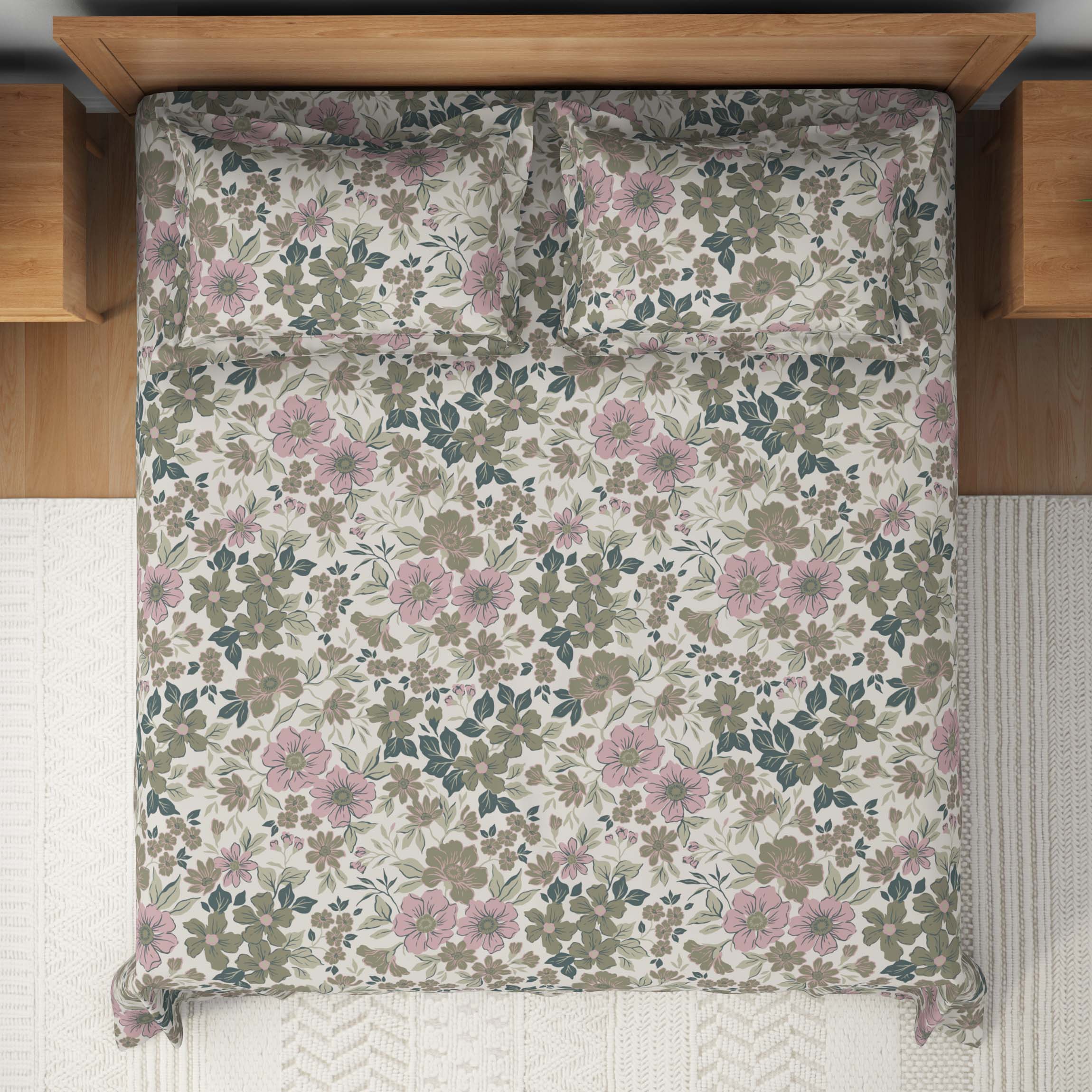 The Comfort Collection | Printed King Bedsheet Set | 120 Tc Percale Print - Pink Olive