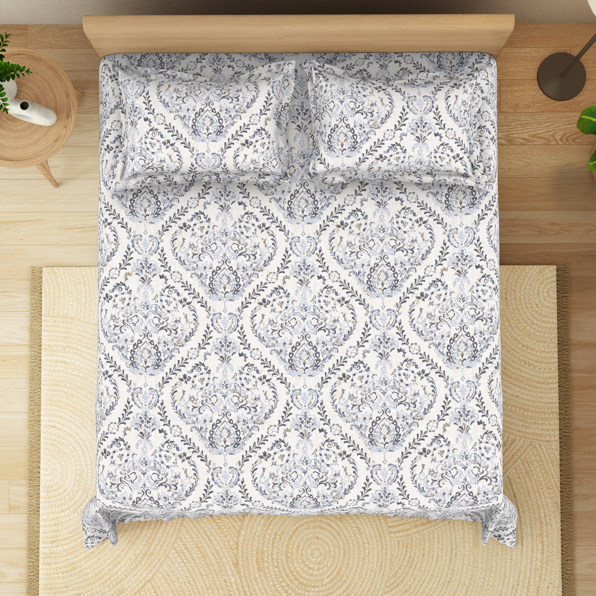 The Elite Collection | King Bedsheet Set | 180 TC Cotton | Blue