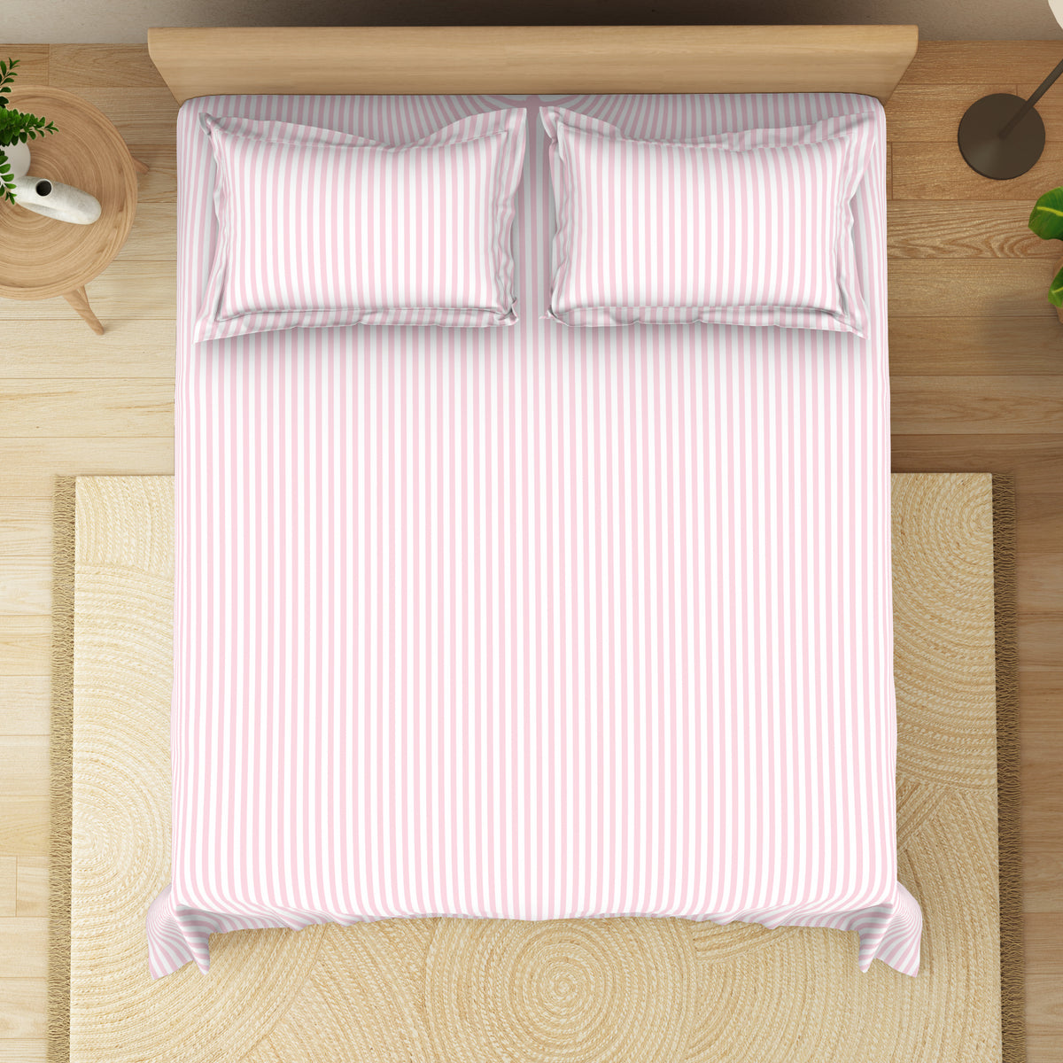 The Elegant Collection | Printed Double Bedsheet Set | 190 TC Cotton | Seersucker Stripe