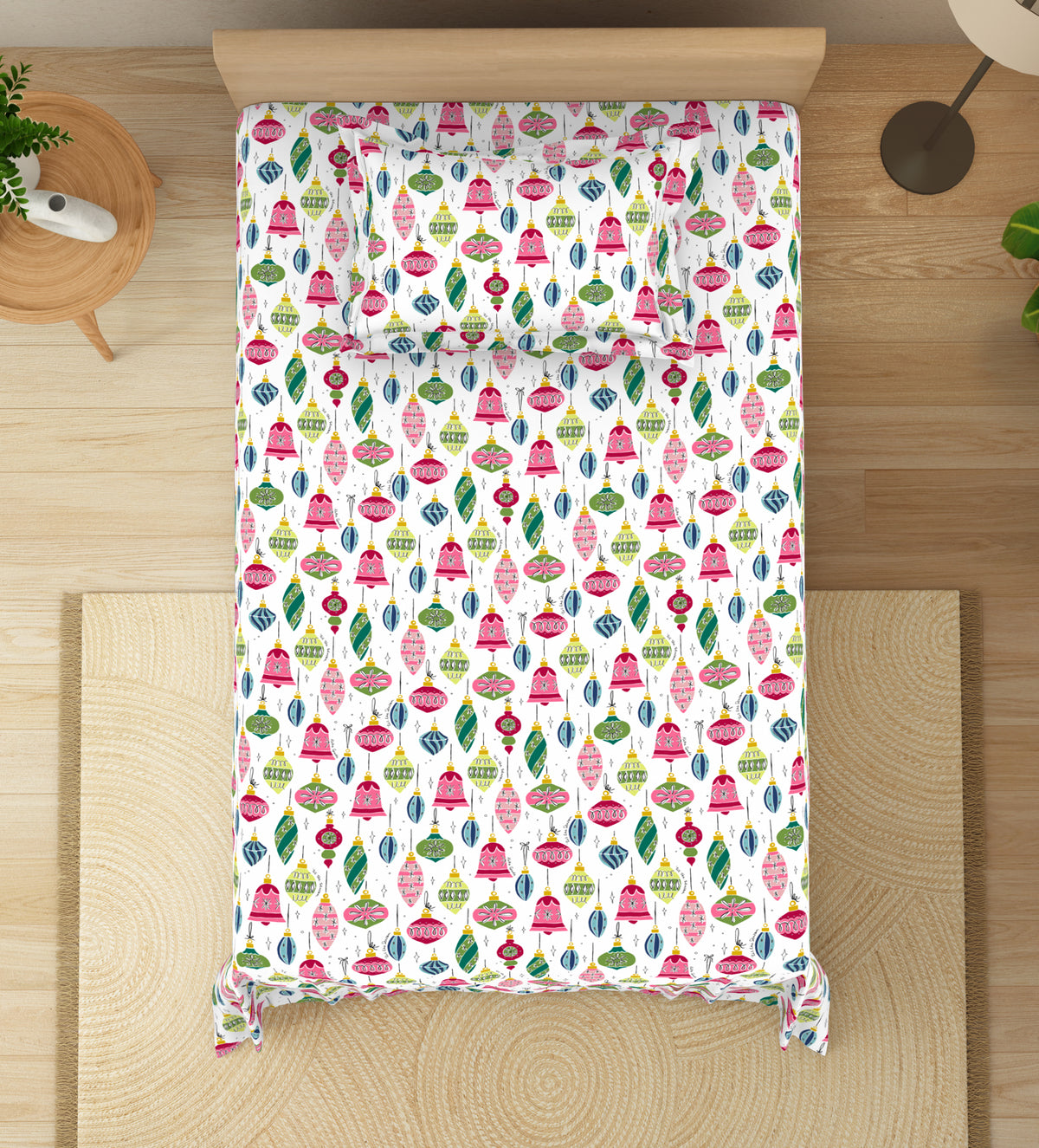 The Elegant Collection | Printed Single Bedsheet Set | 190 TC Cotton | Ornaments Holiday-Multi